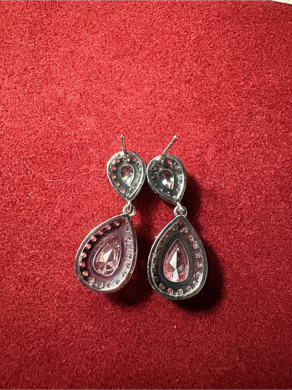 Pink Teardrop Dangle Earrings with Silver Accents
